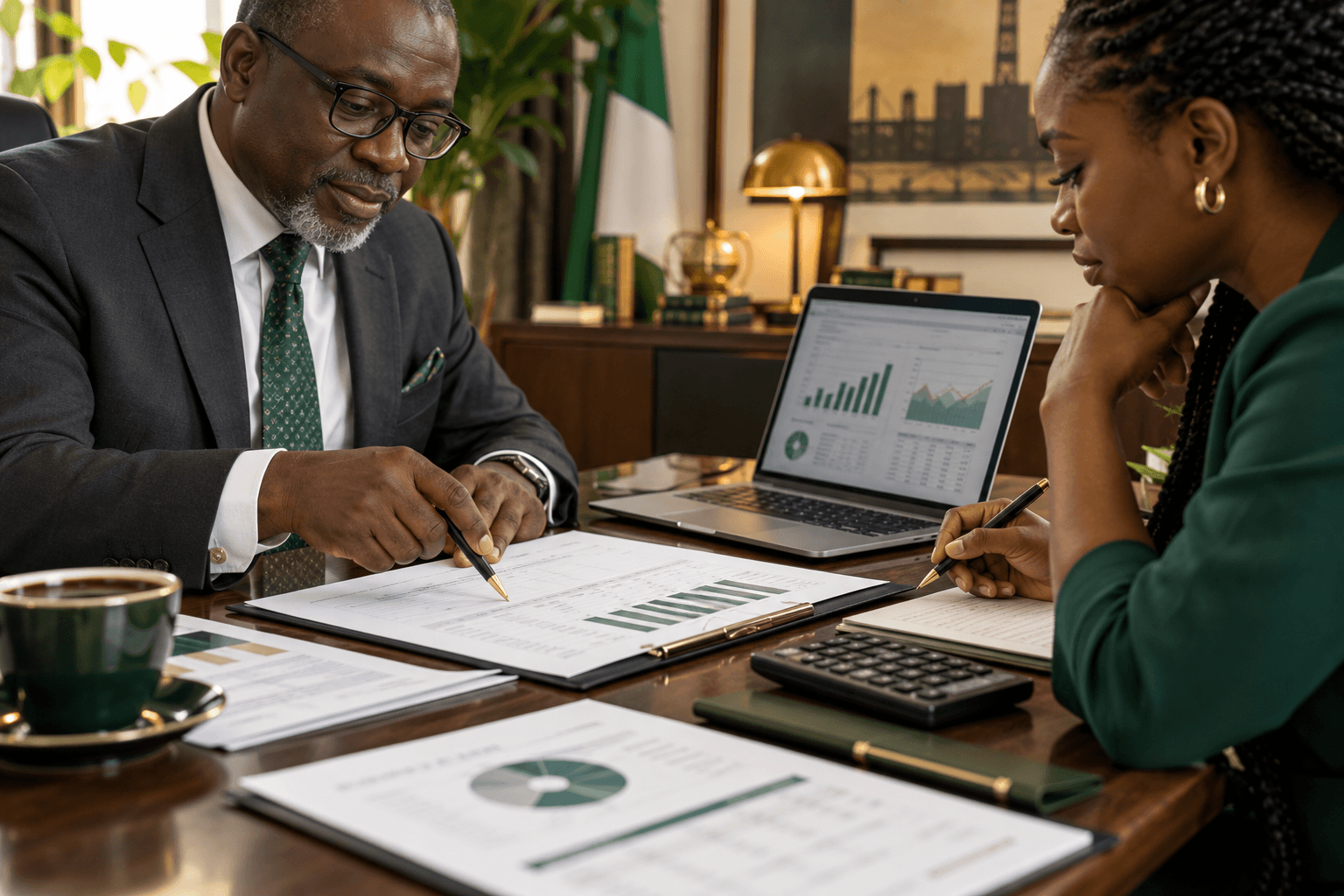 Nigerian professionals reviewing audit and tax documents